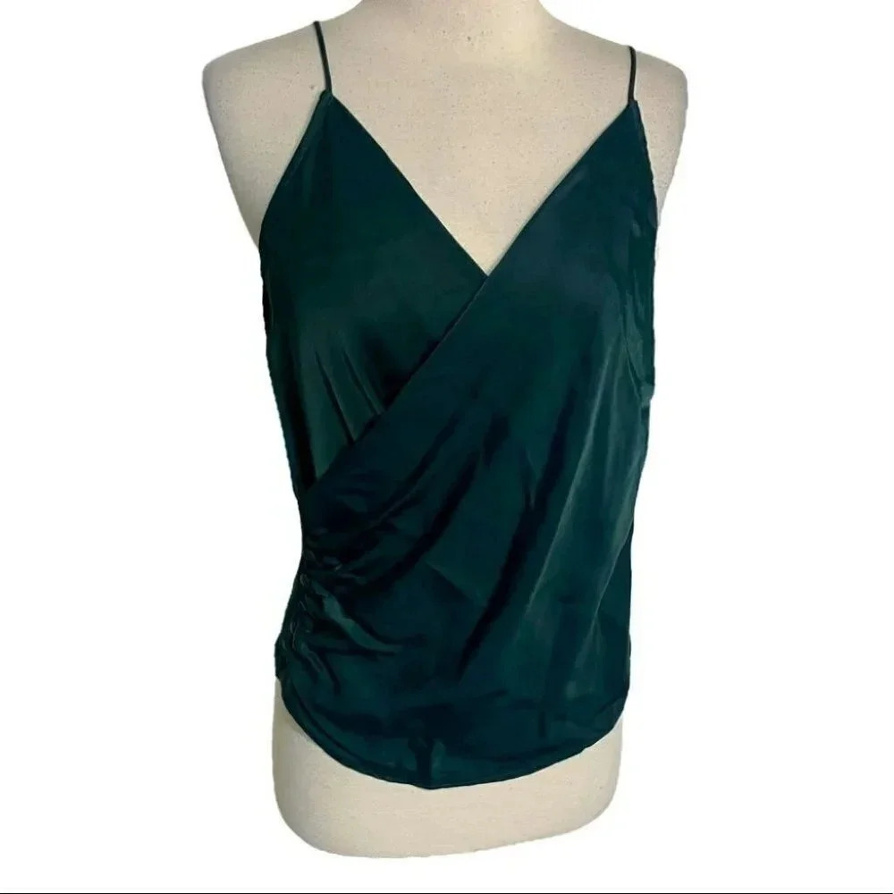ZARA BASIC S dark green surplice spaghetti‎ strap tank with side buttons